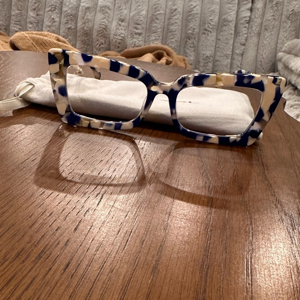 Blue And Cream Tortoiseshell Rectangular Cat-Eye … - image 4